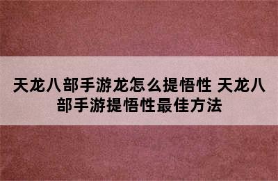 天龙八部手游龙怎么提悟性 天龙八部手游提悟性最佳方法